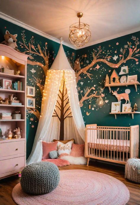 33 Enchanting Girl Nursery Ideas: Chic Decor for Her First Room Forestry Nursery Ideas, Unique Baby Nursery Themes, Baby Boy Nursery Room Ideas Themes, Whimsy Nursery, Girl Nursery Ideas, Closet Nursery, Fairy Bedroom, Toddler Bedroom Girl