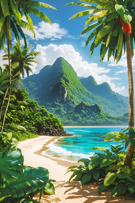 Beautiful Scenery Wallpaper, Island Artwork, Background Computer, Paradise Pictures, Paradise Wallpaper, Wallpaper Sunset, Island Wallpaper, Breathtaking Nature, Hawaiian Art