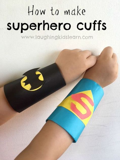 Simple superhero craft for kids. Here is the instructions on how to make Superhero cuffs using toilet rolls tubes, perfect for pretend play and more. Superhero Cuffs, Superhero Craft, Hero Crafts, Superhero Crafts, Super Hero Theme, Toilet Paper Roll Crafts, Pahlawan Super, Paper Roll Crafts, Crafts For Boys