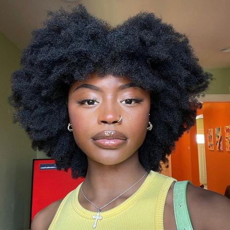 4c Afro Medium, Heart Shaped Afro 4c, Retaining Length 4c Hair, Crochet Afro With Bangs, Afro With Bangs 4c, Black Women Afro Aesthetic, Twists On 4c Natural Hair, Medium Length Afro Hairstyles, Short Hair Black Women 4c