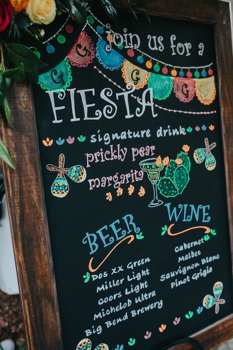 Fiesta Chalkboard Hand painted chalkboard sign. Gage Hotel Weddings. Amber Vickery Photography Mexican Restaurant Chalkboard Ideas, Margarita Chalkboard Sign, Fiesta Chalkboard Sign, Creative Board Ideas, Restaurant Chalkboard Ideas, Party Chalkboard Sign, Restaurant Chalkboard, Chalkboard Restaurant, Chalk Menu