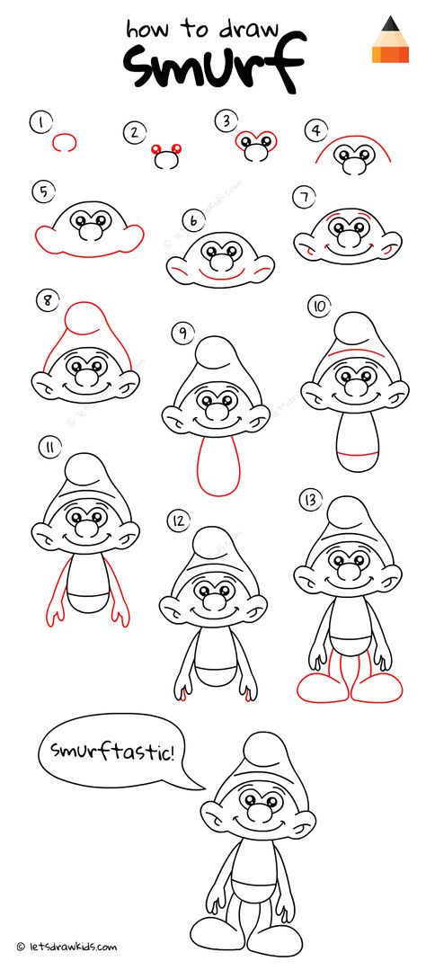 How To Draw Smurf How To Draw Timmy Turner, How To Draw Animated Characters, Smurfs Painting, Smurf Drawing Easy, Easy Cartoon Drawings Disney, Smurf Drawing, Smurfs Drawing, Ako Kresliť, Disney Drawing Tutorial