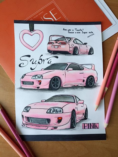 #supra #mk4 #japan #jdmcar Drawing With Words Ideas, Car Drawing Watercolor, Car Drawings Sketches, Supra Car Drawing, Toyota Supra Mk4 Drawing, Supra Painting, Supra Mk4 Drawing, Toyota Supra Drawing, Supra Sketch