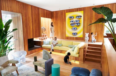 Family Friendly Living Room, Hamptons Beach House, Cedar Furniture, Built In Sofa, Daniel Arsham, Malibu Home, Escape From Reality, Compact House, Bungalow Style