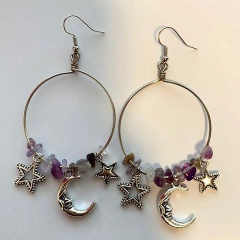 $15.00 $50.00 Smiling Moon, Hoops With Charms, Grunge Jewelry, Diy Jewelry Unique, Earrings Handmade Dangle, Friendship Jewelry, Beads Bracelet Design, Fun Jewelry, Hippie Jewelry