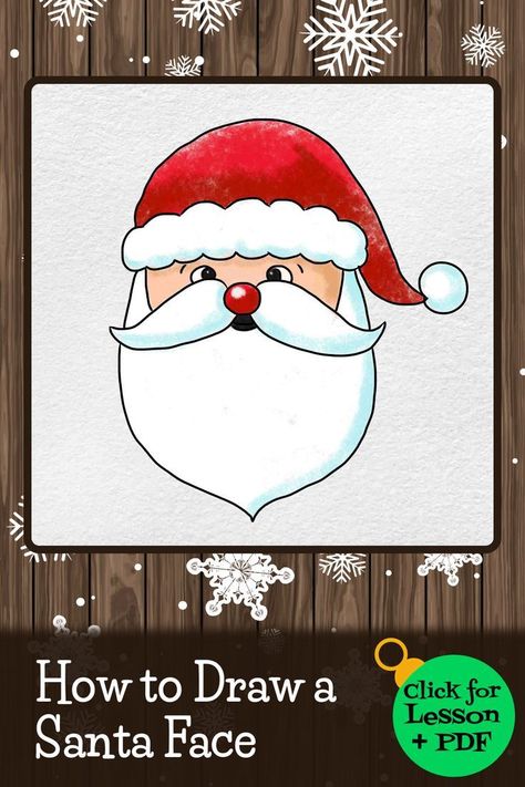 How to Draw a Santa Face - 6 step drawing lesson for kids | Easy christmas drawings, Christmas pictures to draw, Christmas drawings for kids Santa Faces To Paint To Draw, Natal, How To Draw Santa Easy, Santa Simple Drawing, Santa Claus Painting For Kids, How To Draw A Santa Face, How To Draw A Santa Hat, How To Paint A Santa Face, How To Draw A Santa Claus