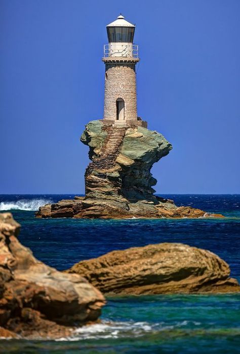 Andros Greece, Lighthouses Photography, Lighthouse Photos, Lighthouse Painting, Lighthouse Pictures, Lighthouse Art, Beautiful Lighthouse, Beacon Of Light, Water Tower