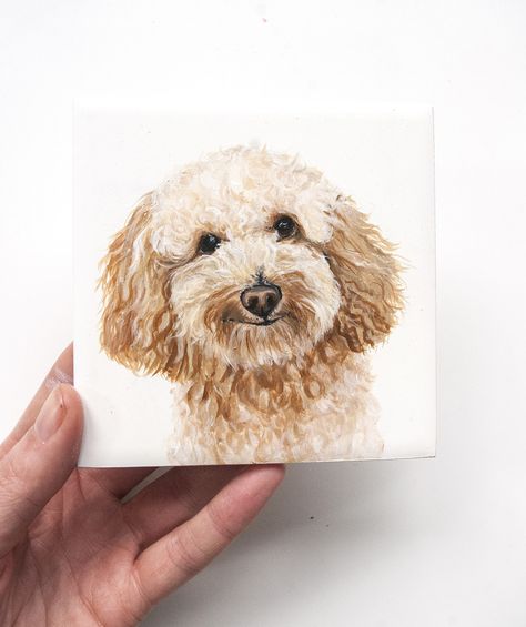 hand painted acrylic pet portrait ceramic tile art, ted the toy poodle painting Poodle Painting Acrylic, Poodle Painting, Ceramic Poodle, Poodle Toy, Dog Portraits Art, Ceramic Tile Art, Pottery Inspo, Drawing Toys, Oil Pastels Painting
