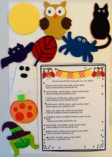 Felt Board Templates, Kindergarten Halloween, Diy Montessori Toys, Felt Story, Flannel Board Stories, Halloween Kindergarten, October Activities, Felt Kids, Felt Board Stories