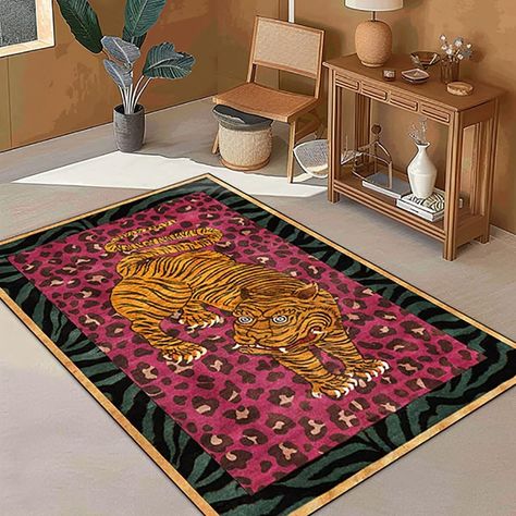 PRICES MAY VARY. 🐆【STAIN-RESISTANT AND NON-SHEDDING】：Made of top-grade polyester fiber, the cheetah printed rug is ultra soft, cuddly, durable and skin-friendly. It’s nonslip cruelty free and anti-static. These cute rugs are high degree of authenticity for excellent gloss, chic style, soft texture. ⭐Perfect For Any Room: Leading home furnishing fashion - The cozy rug is suitable for many indoor occasions, such as living room, bedroom, children's room, and nursery. Our thick faux rug is a nice g Layered Rugs Living Room, Tiger Carpet, Cheetah Print Rug, Boho Animal Print, Leopard Print Rug, Leopard Rug, Animal Bedroom, Area Rug For Bedroom, Tiger Rug