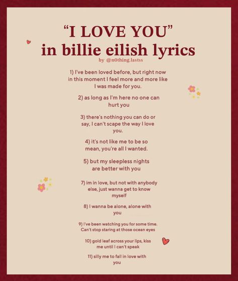 Billie Eilish Lyrics, Her Lyrics, Song Captions, Love Yourself Lyrics, Not Musik, Music Poster Ideas, Love Song Quotes, Song Lyric Quotes, Beautiful Lyrics