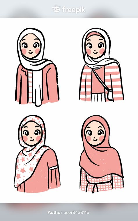 Hijab outfit cute simple character colle... | Premium Vector #Freepik #vector #woman #cartoon #beauty #face Cute Cartoon Faces, Lukisan Fesyen, Hair Styles Black Women, Fesyen Islam, Muslim Character, Hijab Drawing, Hair Styles Black, Doodle Girl, Hijab Muslimah