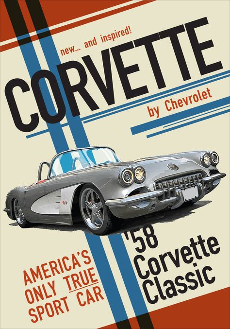 Vintage Car Posters Wallpaper, Vintage Corvette Poster, Classic Posters Vintage, Classic Cars Poster, Retro Car Poster Vintage, Old Car Advertisements, Car Graphic Design Poster, Vintage Car Poster Design, Old Car Posters