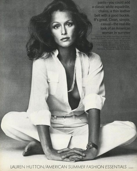 In Sunday's New York Times Style section another in the worthwhile Unstoppable series: Lauren Hutton interviewed by Guy Trebay. Although… | Instagram Coming Of Age, Richard Avedon, Lauren Hutton, The Seventies, Mood Instagram, White Party, Vogue Magazine, Simple Image, Your Image