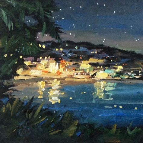 Matte Paintings, Beach Drawing, Ocean At Night, Beach At Night, Brown Painting, Beach Night, Lake Art, California Art, Impasto Painting