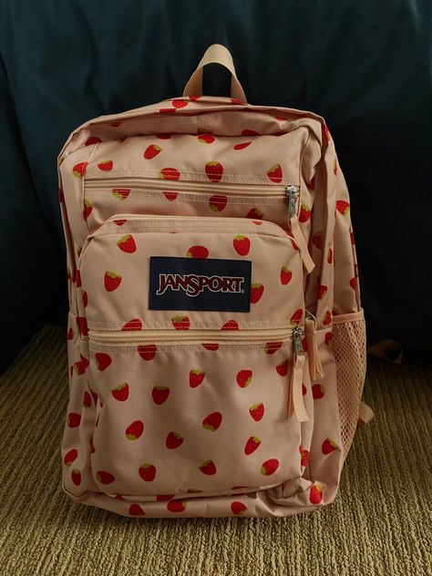 Pink Jansport Backpack, Strawberry Backpack, Strawberry Clothing, Back To School Aesthetic, Mochila Jansport, Y2k Handbag, Denim Diy Clothes, Aesthetic Backpack, Aesthetic Fall