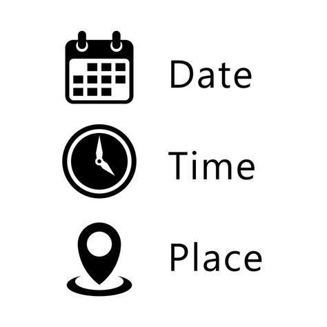 Date, Time, Address or Place Icons Symbol Time And Date Icon, Date Logo Design, Date Time Location Icon, Date And Time Design, Date Icon Png, Time Icon Png, Symbol For Time, Time Logo Design, Www Logo