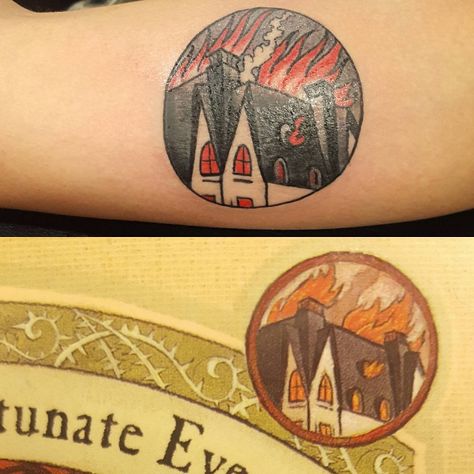 A Series Of Unfortunate Events I will add this to my collection of circular tattoos A Series Of Unfortunate Events Tattoo Ideas, Asoue Tattoo, A Series Of Unfortunate Events Tattoo, Vfd Tattoo, Series Of Unfortunate Events Tattoo, Literature Tattoos, Unfortunate Events Books, Circular Tattoo, Tattoo Big