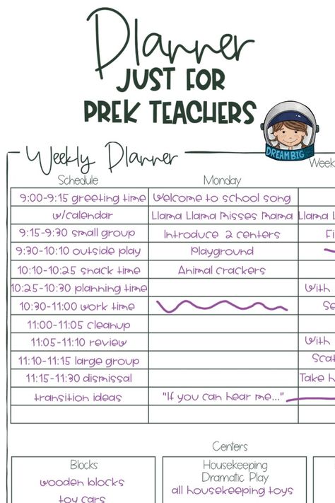 Preschool Teacher Planner This ink friendly prek teacher planner has printables to meet all of your teacher planning needs. The planner is designed to print front-to-back in black and white, ideal for a teacher binder.   #teacherplanner #lessonplans #preschool #pre-k #backtoschool Preschool Teacher Planner, Preschool Teacher Tips, Preschool Planner, Teacher Binder Organization, Preschool Binder, Weekly Lesson Plan, Teacher Planner Templates, Weekly Lesson Plan Template, Teacher Planner Printables