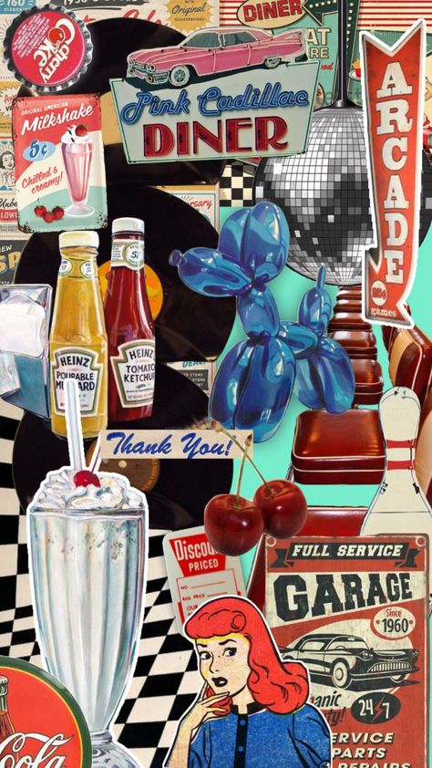 Vintage Diners 1950s, Diner Asthetic Picture, Retro Milkshake Aesthetic, Retro Diner Illustration, 50s Aesthetic Diner, Modern Americana Aesthetic, Sock Hop Aesthetic, Retro American Aesthetic, 50s Style Diner