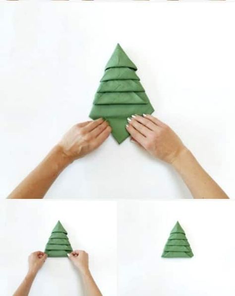 Amazing Folding Technique Turns Your Napkins into Christmas Trees Natal, Diy Christmas Napkins, Christmas Tree Napkin Fold, Christmas Dinner Table Settings, Christmas Tree Napkin, Christmas Napkin Folding, Tree Napkin, Paper Napkin Folding, Christmas Paper Napkins