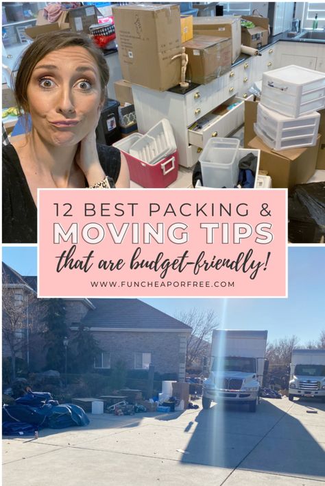 12 Moving Tips to Save You Time & Money! - Fun Cheap or Free How To Pack Cleaning Supplies For Moving, Moving Box Labeling, Moving Minimalist Tips, Order To Pack When Moving, Packing Hacks Moving, Printable Moving Labels, Bills Organization, Free Moving Boxes, Moving House Packing