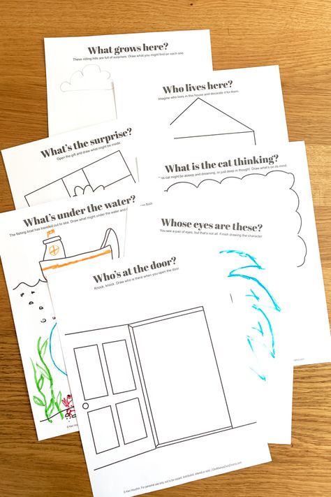 Download a set of 10 unique and creative printable drawing prompts that are sure to inspire your kids to create something amazing! Preschool Drawing Prompts, Summer Esl Activities For Kids, Kindergarten Drawing Worksheets, Kids Drawing Prompts, Imagination Crafts For Preschoolers, Imagination Activities For Kids, Summer Drawing For Kids, Summer School Activities Kindergarten, Art Therapy Activities Printables