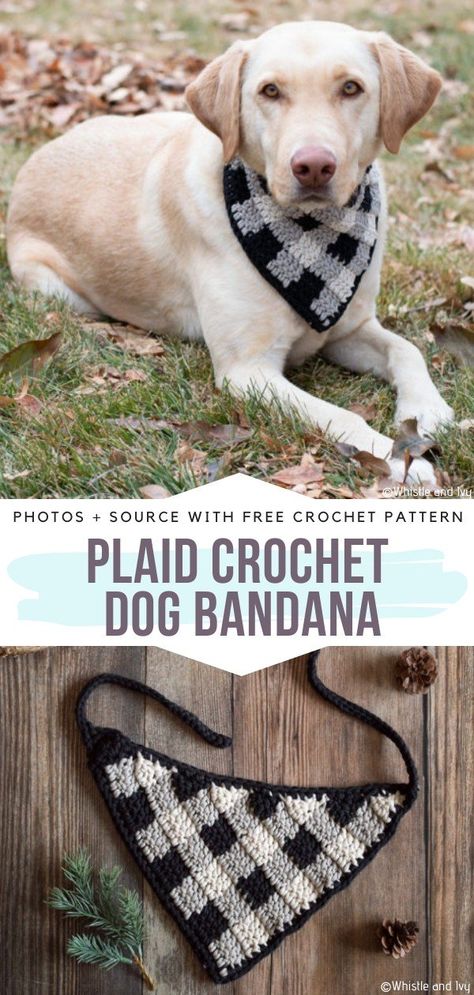 Festive Dog Scarves Free Crochet Patterns - Free Crochet Patterns Dog Bandana Crochet, Crochet Dog Bandana, Dog Bandana Pattern, Dog Sewing, Crochet Dog Clothes, Plaid Crochet, Crochet Bandana, Bandana Pattern, Crochet Dog Patterns