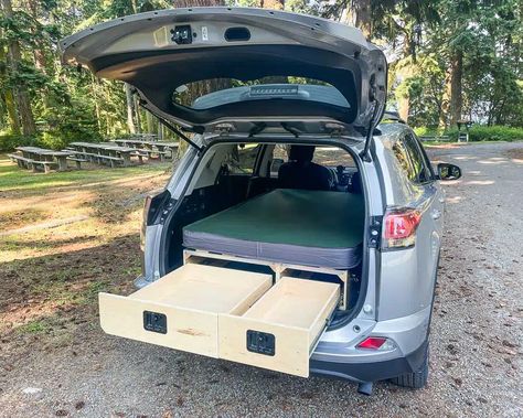 Toyota RAV4 Camper | Port Townsend | Camp N Car Suv Car Camping Setup, Camp In Car, Rav4 Camping Conversion, Rav4 Camper Conversion, Car Camping Rav4, Diy Suv Camper, Toyota Rav4 Camping, Car Camping Build, Rav 4 Camping