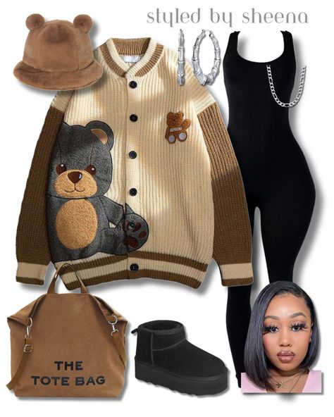 Cute Chill Outfits Black Women Winter, Cardigan Outfit Fall, Amazon Fall Outfits, Teddy Bear Cardigan, Bear Cardigan, Fall Ootd, Teen Swag Outfits, Ootd Fall, Fasion Outfits