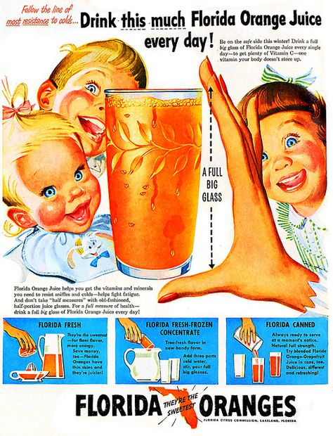 ... bigger-eyed juice kids! by x-ray delta one, via Flickr Orange Juice Illustration, Juice Illustration, Florida Orange Juice, The Nutty Professor, Florida Oranges, Child Smile, Old Advertisements, Vintage Americana, Health Drink