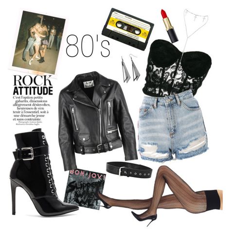 "80's Groupie" by gacruzified on Polyvore featuring Moschino, Topshop, Yves Saint Laurent, Commando, Acne Studios and Danielle Guizio Groupie Aesthetic 80s, 80s Performance Outfits, 80s Rock Jewelry, 80s Rock Groupie Fashion, 1980s Rock Fashion Women, 80s Clubbing Fashion, Women 80s Outfits, 80s Fashion For Women 1980s Outfits Punk, 80s Groupie Outfit