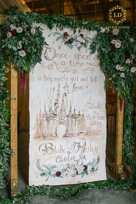 Fairy Tail Wedding Theme, Fairytale Bridal Shower, Fairytail Wedding, Painted Welcome Sign, Princess Sign, Fairytale Wedding Decorations, Tangled Wedding, Fairytale Wedding Theme, Wedding Fairytale