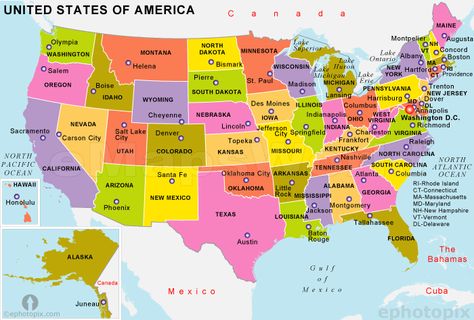 USA State Color Map, USA State Map States Capitals, Interesting Maps, Us State Map, Map Usa, States And Capitals, Geography Map, Places In America, America Map, State Capitals