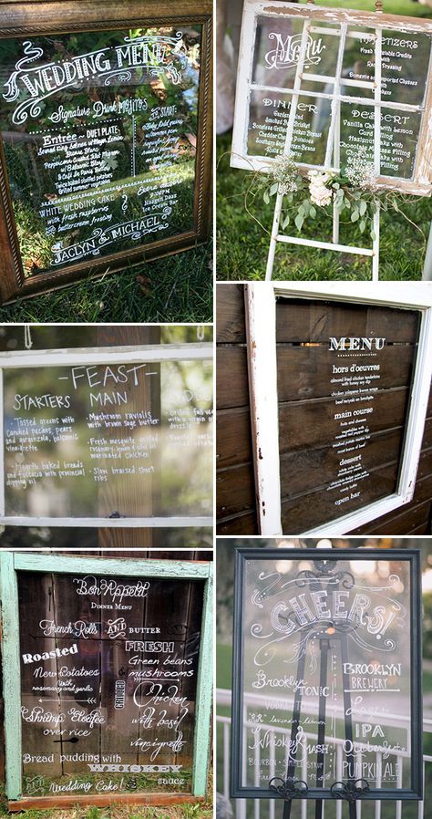 Wedding Window Pane Ideas, Window Pane Wedding Decor, Mirror Table Plan, Wedding Menu Ideas, Wedding Table Menus, Wedding Window, Vintage Wedding Signs, Glass And Mirror, Wedding Mirror