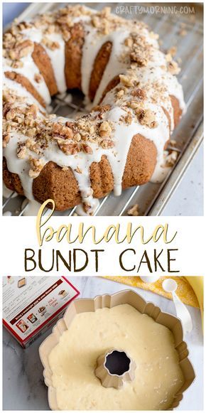 Banana Bundt Cake Recipe, Banana Nut Cake, Banana Cake Mix, Easy Bundt Cake Recipes, Banana Bundt Cake, Banana Bundt, Easy Bundt Cake, Bundt Cake Recipe, Cream Cheese Glaze