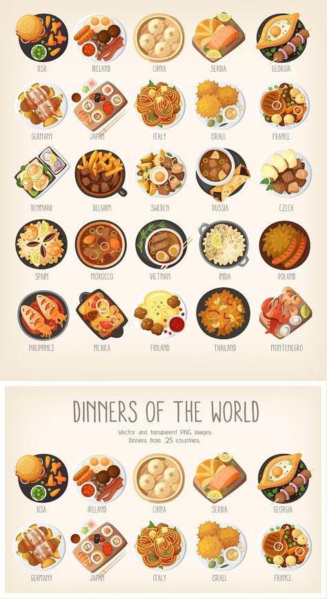 Dinners of the world set Recipes By Ingredients, Pixel Art Food, Pho Ga, American Burger, Homemade Recipe Books, Recipe Book Design, Food From Different Countries, Vietnamese Pho, Culinary Cooking