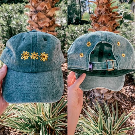 Hat With Embroidery, Mens Embroidered Hat, Simple Hat Embroidery Ideas, Floral Embroidered Hat, Embroidery Designs For Hats, How To Embroider A Hat, Embroidery Hat Designs, Hand Embroidery On Hats, Diy Hat Embroidery