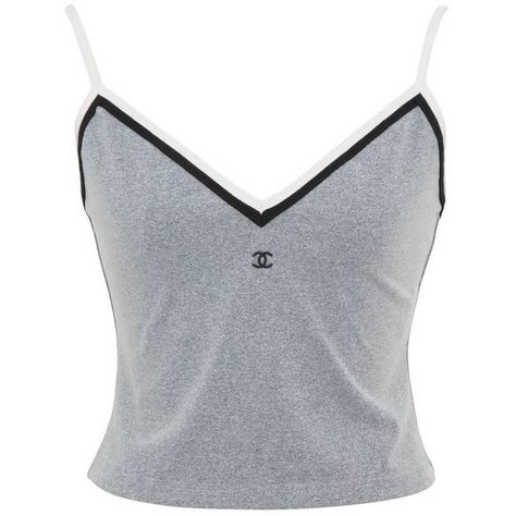 Preowned Chanel Grey Cropped Tank Top With Cc Logos (€720) ❤ liked on Polyvore featuring tops, grey, grey tank, grey top, logo tops, chanel tops and grey crop top Chanel Tank Top, Chanel Tank, Pakaian Crop Top, Chanel Tops, Gray Crop Top, Chanel Shirt, Mode Chanel, Grey Crop Top, Graphic Tank Tops