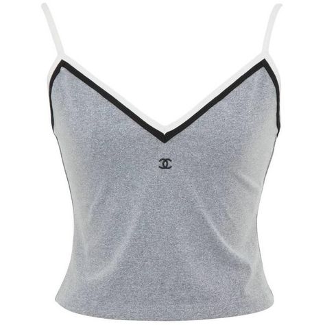 Preowned Chanel Grey Cropped Tank Top With Cc Logos (€720) ❤ liked on Polyvore featuring tops, grey, grey tank, grey top, logo tops, chanel tops and grey crop top Chanel Tank Top, Chanel Tank, Pakaian Crop Top, Chanel Tops, Gray Crop Top, Shirts Crop, Chanel Shirt, Mode Chanel, Grey Crop Top