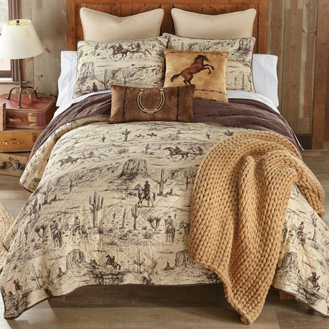 Ranch Hand Toile Western Quilt Bedding Collection Western Quilts, Cowboy Quilt, Rustic Quilts, Ranch Hand, Western Bedding, Bed Ensemble, Daybed Covers, Cotton Quilt Set, Black Forest Decor