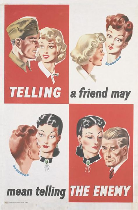 "Telling A Friend May Mean Telling The Enemy" - UK, Wwii. British Propaganda, Wwii Propaganda Posters, Ww2 Propaganda, Wwii Propaganda, Ww2 Posters, Wwii Posters, History Posters, Propaganda Art, Propaganda Posters