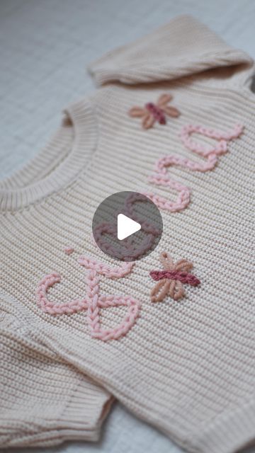 Lo and Co on Instagram: "Cute little butterflies embroidered for Sienna on her sweater onesie🦋🦋 I was so excited when butterflies were requested! I think they came out so sweet✨ . . . . . #handembroidered #sweater #custommade #butterflies #babygirl #giftidea #loandco" Butterworth, Knit Butterfly, Sweater Ideas, Embroidery Sweater, Embroidery On Clothes, So Sweet, So Excited, Baby Nursery, Coming Out