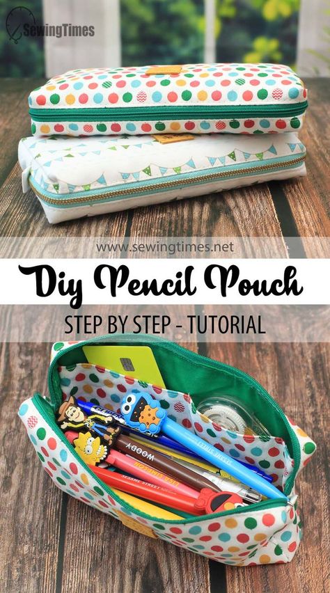 Diy Pencil Pouch, Pencil Pouch Sewing, Makeup Bag Sewing, Pencil Pouch Pattern, Pencil Pouch Diy, Pencil Case Sewing, Diy Pouch No Zipper, Bag Sewing Tutorial, Diy Sewing Gifts