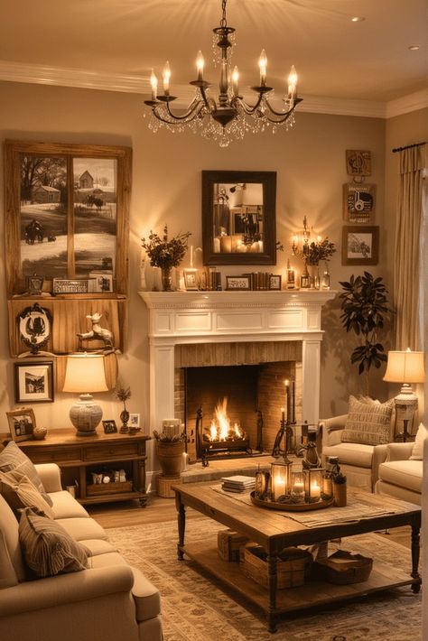 20 Country Living Room Decorating Ideas – The Crafty Hacks Old Money Decor Living Rooms, Vintage Living Room Decor Antique, Fireplace Decorating Ideas Living Rooms, Old Money Aesthetic Living Room, Old Money Living Room Aesthetic, Old Home Living Room, Vintage Couch Living Room, Brown Wood Living Room, Warm Rustic Living Room