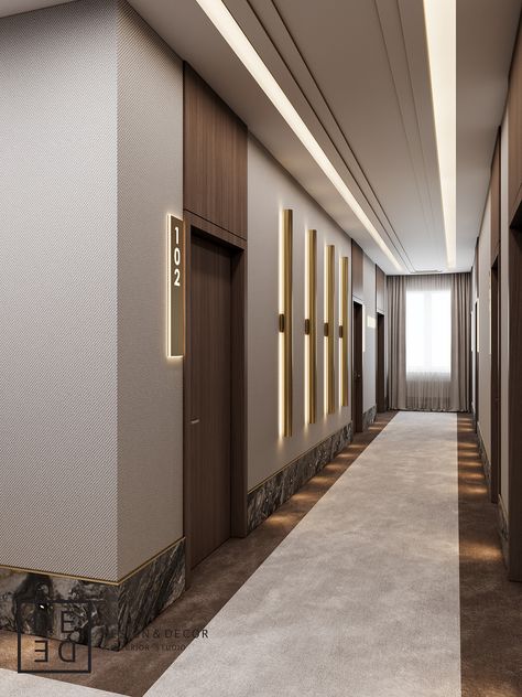 Apartment Corridor, Elevator Lobby Design, Asma Kat, Hotel Room Interior, Interior Hotel, Hotel Hallway, Hotel Corridor, Hotel Lobby Design, Lobby Interior Design