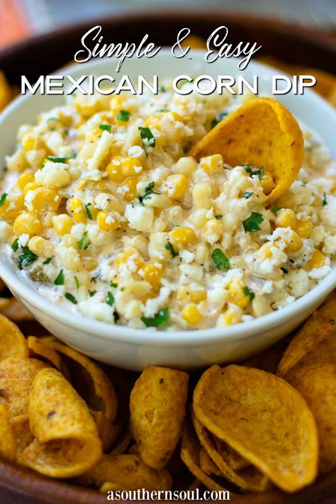 Essen, Easy Mexican Corn, Food Recipes Appetizers, Appetizers Mexican, Mexican Corn Dip, Mexican Party Food, Mexican Food Recipes Appetizers, Mexican Appetizers, Mexican Corn