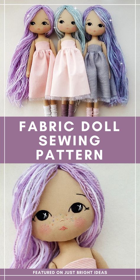 Hair On Dolls, Diy Doll Patterns Free, How To Make Rag Dolls, Fabric Dolls Patterns Free, Fabric Doll Patterns Free Printable, Sewing Dolls Patterns, Handmade Dolls Diy, Fabric Dolls Diy, Doll Patterns Free Sewing