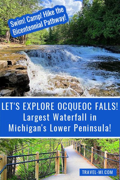 Let's Explore Ocqueoc Falls in Northern Michigan! Ocqueoc Falls Michigan, Crystal Falls Michigan, Munising Michigan, Michigan Waterfalls, Mackinaw Bridge, Travel Thoughts, Michigan Map, Ship Wreck, Tahquamenon Falls