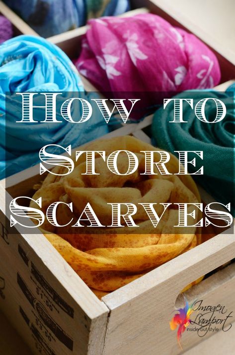 Best Way To Store Scarves, Scarf Folding Ideas Storage, Organize Scarfs Ideas, Storing Scarves Organization Ideas, Scarf Organization Ideas, Scarf Storage Ideas, Organizing Scarves, Storing Scarves, Organize Scarves